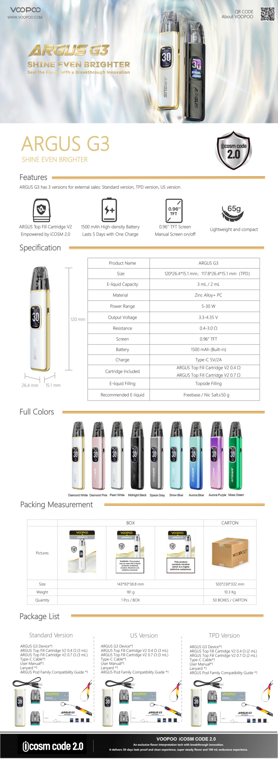 40967 Voopoo Argus G3 Pod Kit 3ml 1500mAh