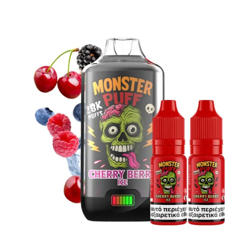 Monster Puff 28K Kit Cherry Berry Ice Συσκευή 2ml + 2x10ml 20mg 1 Monster Puff 28K Kit Cherry Berry Ice Συσκευή 2ml & 2x10ml 20mg