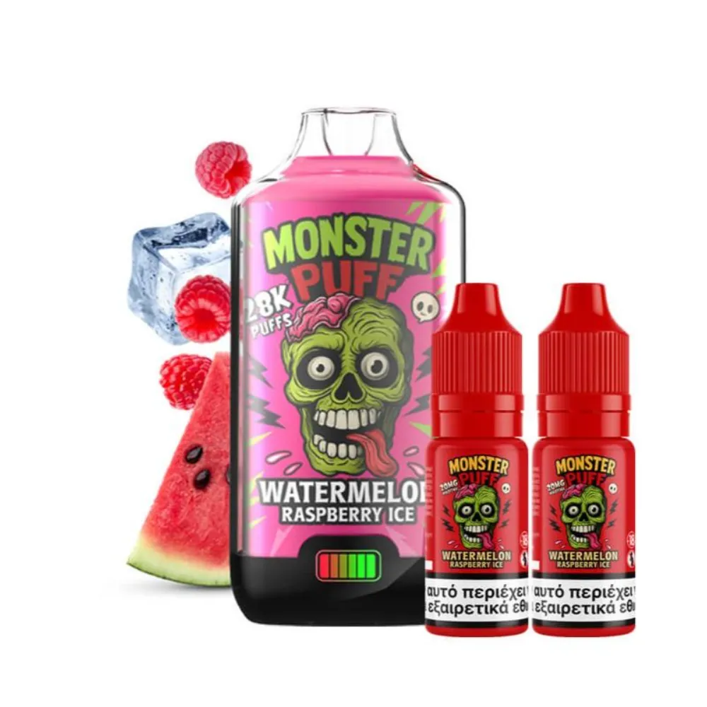 Monster Puff 28K Kit Watermelon Raspberry Ice Συσκευή 2ml + 2x10ml 20mg 1 Monster Puff 28K Kit Watermelon Raspberry Ice Συσκευή 2ml & 2x10ml 20mg